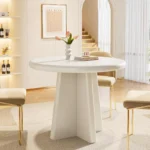 31.5" Round Dining Table for 2–4 People – White Solid Wood Pedestal Table