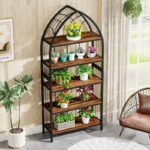 5-Tier Industrial Curved Bookshelf – 74.8" Tall Metal Frame Bookcase Display Rack - Image 3