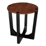 Round Acacia Wood Side Table – Black Frame with Brown Top - Image 4