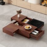 Mid-Century Modern Acacia Wood Coffee Table with Storage and Drawers - Image 3