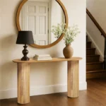 Sofa Console Table with Rounded Corners and Ribbed Pillar Legs