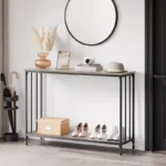 Narrow Console Table with Engineered Wood Shelf and Black Metal Frame - Image 2