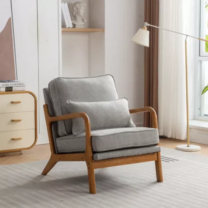 Mid Century Boucle Uplostered Soild Wood Accent Armchair with Pillow