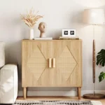 Sideboard Buffet Kitchen Storage Cabinet with Handmade Rattan Doors