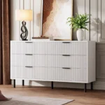 Fluted 6-Drawer Dresser – Modern Wide Chest of Drawers with Metal Legs
