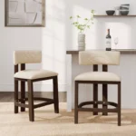Modern Upholstered Counter Stools Set of 2 – Adjustable Height with Rubberwood Frame