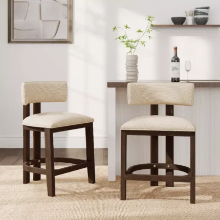 Modern Upholstered Counter Stools Set of 2 – Adjustable Height with Rubberwood Frame