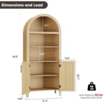 Arched Bookcase with Rattan Doors – 5-Tier Storage Shelf with Cabinet - Image 2