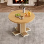 Extendable Solid Wood Round to Oval Dining Table with 16” Removable Leaf - Image 7