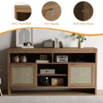 Wooden TV Stand with 4 Open Shelves and 2 Door Cabinets - Image 3