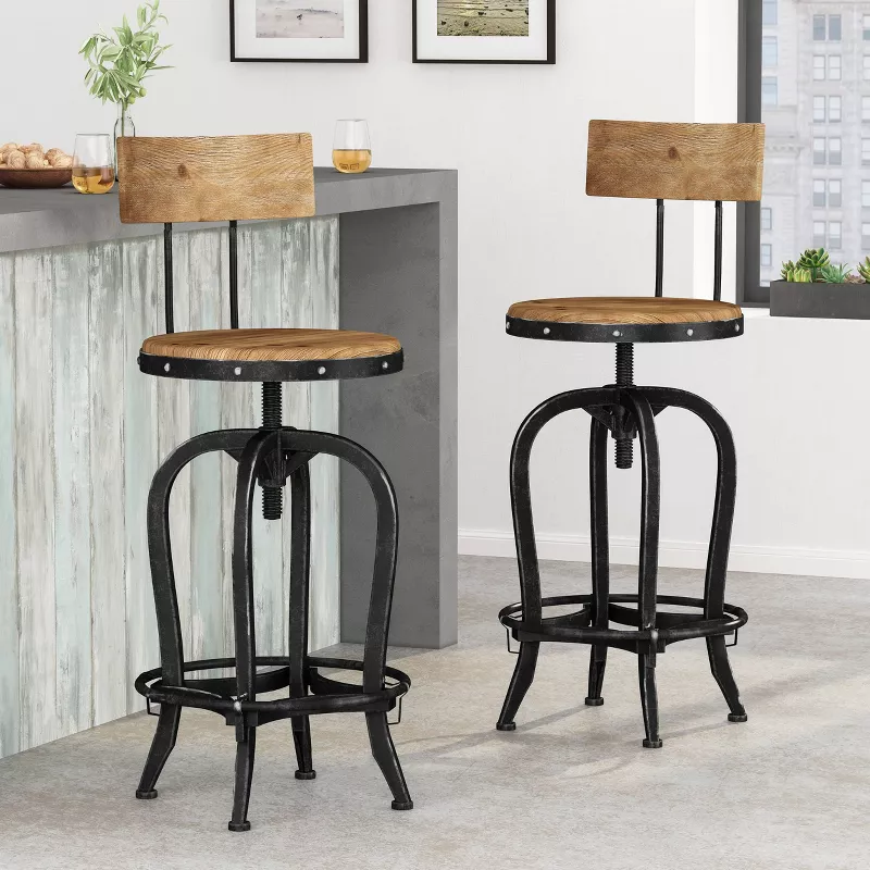 GUEST_c3b036fe-1cb0-422e-a737-1a01ab904451 Modern Industrial Firwood Adjustable Height Swivel Counter Barstool – Wood & Iron Frame - Image 1
