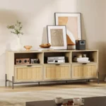 65-Inch Console Table with Metal Legs and Rattan Design – TV Stand for Up to 75-Inch TVs - Image 4