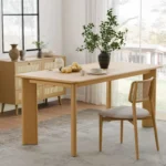 Oak Solid Wood Farmhouse Dining Table for 6 – 67" Rectangular Yellow Wood Table with 4-Leg Base - Image 4