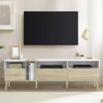 Modern TV Stand with 3 Drawers and Open Shelves – Media Console Table