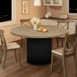 Round Wooden Dining Table with Metal Pedestal Base – Black Finish - Image 2