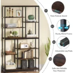 9-Tier Industrial Bookshelf – Tall Metal & Wood Open Shelf Storage Rack - Image 3