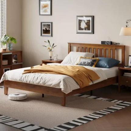 Solid Wood Bed Frame with Headboard – No Box Spring Needed