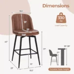 27-Inch Swivel Bar Stool Set with Padded Seat, Metal Legs & Footrest – Mid-Back, Set of 2 or 4 - Image 6