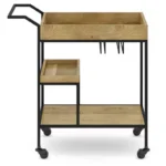 Serving Station with Glass Racks – Mango Wood & Iron Bar Cart on Wheels - Image 5