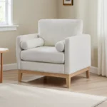 Armchair with Wood Legs and Bolster Pillows