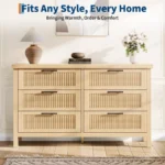 Fluted Drawers Large Clothes Storage Cabinet for Bedroom – Modern 6-Drawer Dresser - Image 5