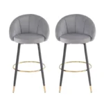 Modern Velvet Upholstered Bar Stools Set of 2 – Metal Frame with Cushioned Seat - Image 5