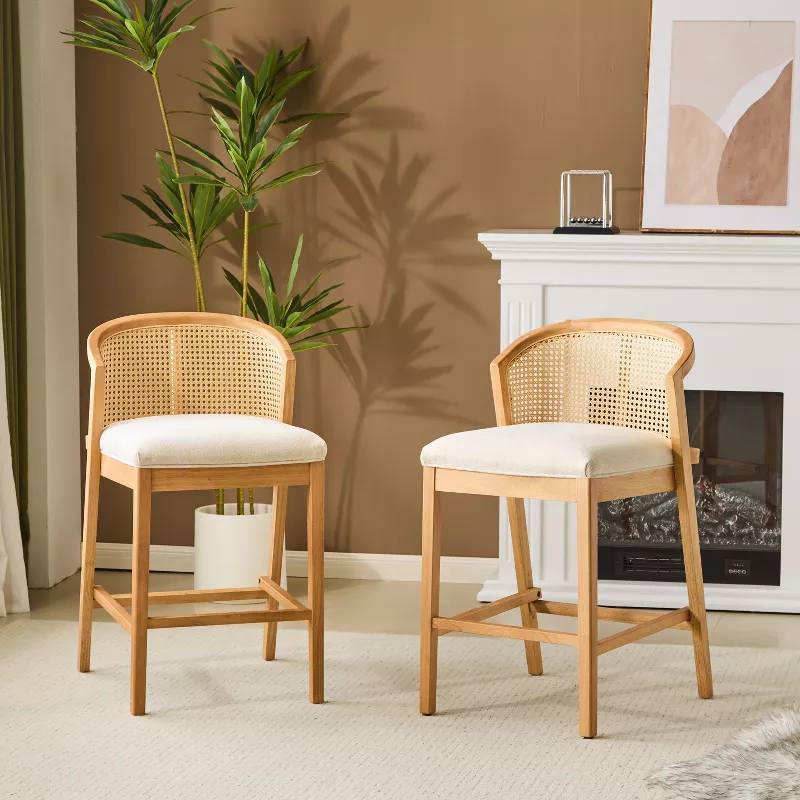 GUEST_cadcdbe1-9bac-454d-bd99-62121864d2de Upholstered Counter Stools Set of 2 – Rubberwood Frame with Comfortable Backrest - Image 1