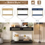 Entryway Table with Two Drawers, Retro Hallway Console Table - Image 2
