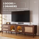 Media Console Table with Rattan Décor, 3 Cabinets & 2 Drawers – Modern Storage TV Stand - Image 3