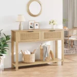 Wood Console Table with 2 Drawers – 2-Tier Sofa Table with Storage Shelf - Image 2