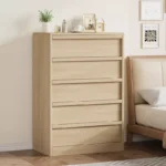 Wooden Dresser Organizer for Bedroom & Living Room – Natural Oak 5-Drawer Storage Unit - Image 4