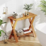 Storage Shelf Solid Teak Wood Console Table