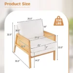 Mid Century Modern Accent Chair Living Room Armchair with Rattan Arms - Image 2