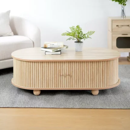 Coffee Table with Half-Cover Accordion Door and Storage