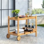 Modern Bar Cart with Two Solid Wheels and Acacia Wood Shelves - Image 4