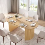 67" Oval Oak Wood Dining Table for 6 with Double Pedestal Base – Brown Finish - Image 4