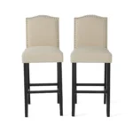 Upholstered Bar Stools with Nailhead Trim & Arched Back – Set of 2, Classic Design - Image 2
