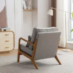 Mid Century Boucle Uplostered Soild Wood Accent Armchair with Pillow - Image 3