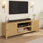 Wooden Media Cabinet with Fluted Doors for Living Room - Image 4