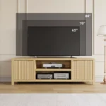 Wooden Media Cabinet with Fluted Doors for Living Room - Image 5