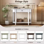 Retro Console Table with Curved Corners, Drawer, and Shelf - Image 2