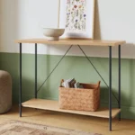Natural Wood and Metal Console Table for Entryway and Living Room