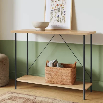 Natural Wood and Metal Console Table for Entryway and Living Room