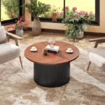 Round Coffee Table with Wood Frame - Image 5