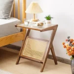 Rattan Side Table with Tempered Glass Top – Bamboo Frame End Table - Image 4