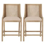 Cane Upholstered Counter Height Barstool in Beige/Natural – Rubberwood Frame with Cushioned Seat - Image 5