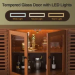 Sideboard Buffet Cabinet with Tempered Glass Doors, Built-In Display Lighting & Adjustable Shelves - Image 2