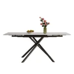 83" Modern Retractable Sintered Stone Dining Table for 6–8 with Black Steel Criss-Cross Base - Image 3
