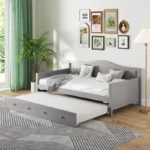 Twin Size Daybed with Trundle, Solid Wood Sofa Bed with Slat Support