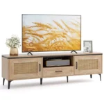 Modern TV Stand for 65-Inch TVs with Metal Frame and Wood Surface - Image 7